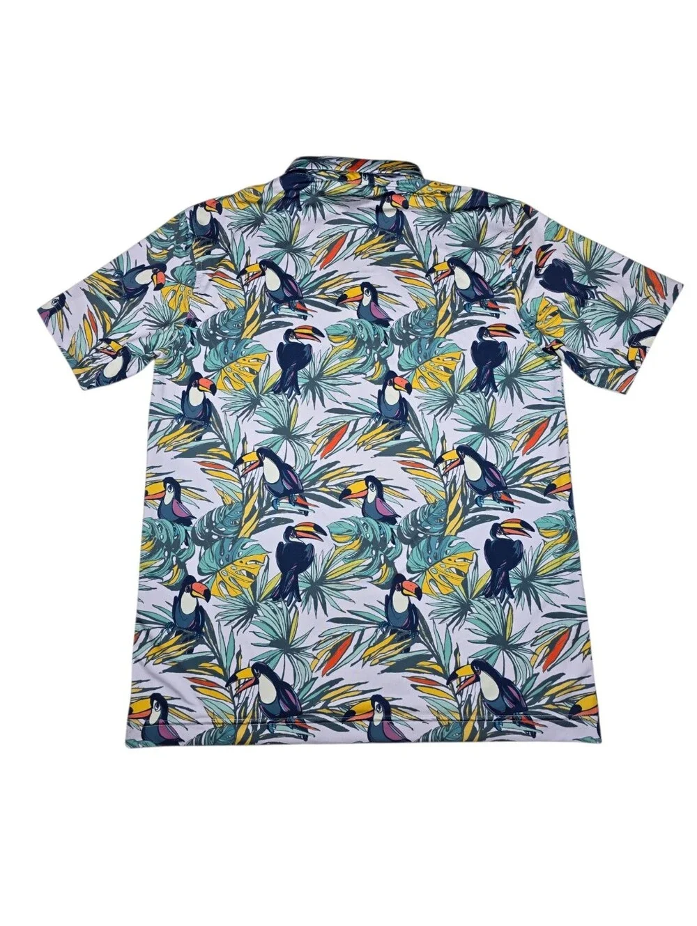 Waggle Men's Toucan Tropical Floral AOP Performance Golf Polo Shirt, Size Medium - Picture 7 of 9